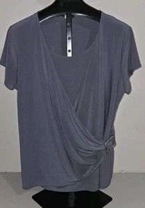 Dressy Charcoal Rachel Rachel Size 2X Blouse Buckle Spliced Front Short Sleeves - Picture 1 of 12