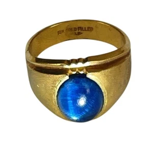 Vintage Men's Ring 10K Gold Filled Blue Glass Star Sapphire Size 11 Mid Century - Picture 1 of 7