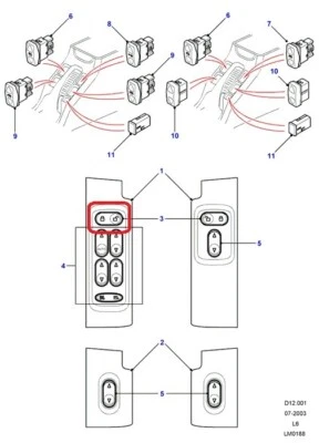 (1) Interruptor de bloqueo maestro GENUINO LAND ROVER YUF000290PUY LH 1996-2006 Freelander Foto 1 de 3