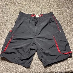 AFTCO Bluewater Cargo Shorts Mens 32 Black Red Trim Nylon Pockets Outdoor - Picture 1 of 9