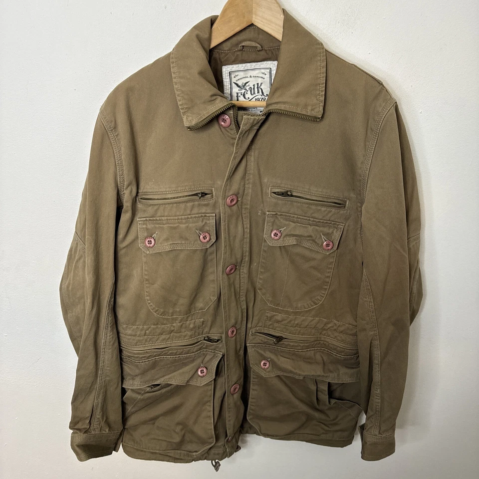 FCUK Men M Cargo Tac Jacket Coat Army Green Canvas Utility - Image 1 of 4