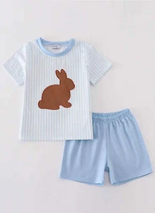 Boy's Boutique Easter Blue Chocolate Bunny Bunnies Applique Embroidered Embroide - Picture 1 of 9