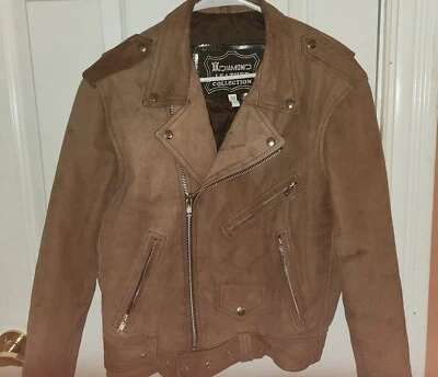 Chaqueta motera vintage de cuero marrón diamante talla 38 Foto 1 de 4