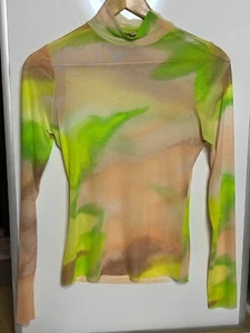 AFRM LOS ANGELES Zoe Mock Neck Sheer Mesh Top in Lime Ombre Tie Dye Cybercore M - Picture 1 of 6