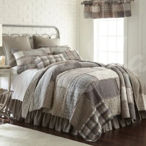 Donna Sharp Smoky Cobblestone Rag Patch Cotton QUEEN Quilt Set & Matching THROW - Picture 1 of 9