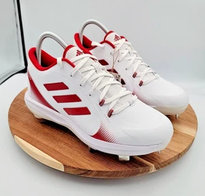 ADIDAS PURE HUSTLE 2 ELITE METAL FASTPITCH SOFTBALL CLEATS Size 8 WHITE RED - Picture 1 of 6