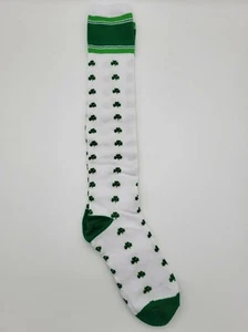 Calcetines hasta la rodilla TeeHee Día de San Patricio blancos con tréboles verdes (9-11) - Imagen 1 de 3
