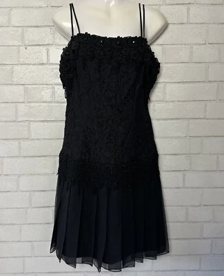 Jessica McClintock Black Brocade Lace Party Embellished Dress Goth Cosplay 8 - Image 1 of 4