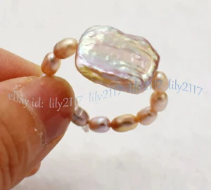 Anelli Elastici Regolabili Cerchio Quadrato Perle Acqua Dolce Naturale Colorati - Foto 1 di 6