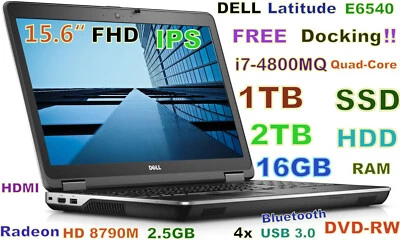 DELL Latitude E6540 i7-Quad (1TB SSD + 2TB HDD) DVDRW 16GB 15.6" FHD HDMI + Dock - Image 1 of 4