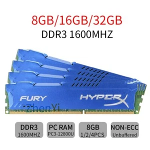 32GB 16GB 8GB 4GB PC3-12800U DDR3 1600MHz CL11 PC kit Memory For HyperX FURY LOT - Picture 1 of 13