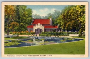 Park Villa And Lily Pond, Riverside Park, Wichita, Kansas, Linen Postcard - Picture 1 of 2