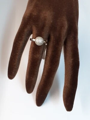 anello argento 925 rodiato anallergico zirconi bianchi misura 18 pallina pave' - Immagine 1 di 3