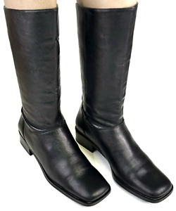 Naturalizer Black Leather Pull On Mid Calf Boots Women's 7M Brazil Style 885N41