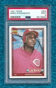 1991 TOPPS #204 HERM WINNINGHAM PSA 9 MINT POP 3 NONE HIGHER REDS EXPOS - Picture 1 of 1