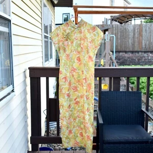 Yellow Rose Printed Qipao Long Dress - Chinese Traditional Cheongsam - Picture 1 of 6