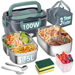 100W Electric Lunch Box Food Warmer Heater Stainless Steel Car Portable Adult - Picture 1 of 8
