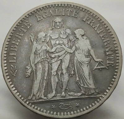 Moeda de prata 1848 A França 5 francos bonita grande coroa de prata tamanho Thaler 6R - Imagem 1 de 3