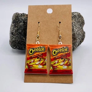 Cheetos Earrings Flaming Hot Dangle Chester Cheetah Chips Snack Jewelry Gift 2” - Picture 1 of 6