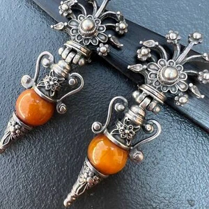 Pendientes colgantes estilo Frida Kahlo vintage. Plata española. Victorian Rev Jewe - Imagen 1 de 10