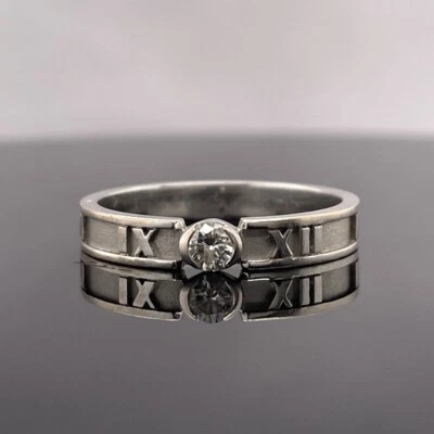 Tiffany & Co. Atlas 18k White Gold 0.12Ctw Diamond Ring $1700 Retail - Image 1 of 4