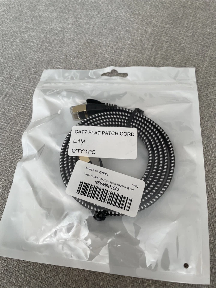 Cat7 Ethernet Flat Cable RJ45 Gigabit Lan Network Patch Cord. 1m - Image 1 of 1
