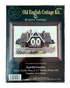Kit de punto de cruz contado de cabaña de guardianes ingleses antiguos de colección con marco 5x7 NUEVO - Imagen 1 de 2