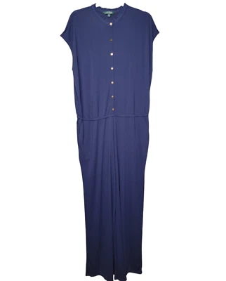 Lauren Ralph Lauren Women's SZ 2XL Jumpsuit Navy Blue Sleeveless Button Front - Image 1 of 4