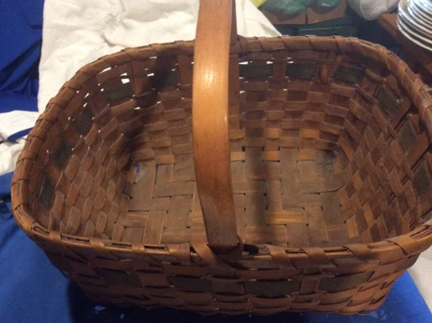 Antique Large Wood Handle Slatted Market Basket Cover