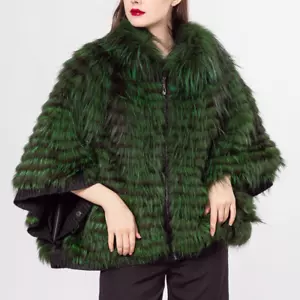 Women Coats Fur Cape Batwing Sleeves Jacket Fashion Sliver Fox Fur Shawl Poncho - Picture 1 of 21