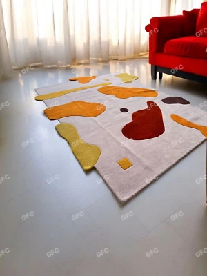 Uneven 8x10 Area Tufted beige  rug woolen Area Rug Hand tufted Rug For Any Room. - Image 1 of 4