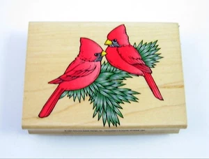 HERO ARTS Two CARDINALS Rubber Stamp 1998 Birds on Branch 3 1/4" x 2 1/4" - Picture 1 of 7