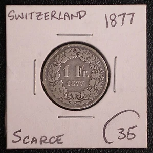 1877 Switzerland 1 Franc silver coin KM-24 #14374 - Picture 1 of 3