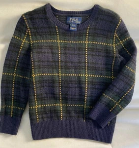 Polo Ralph Lauren Boy’s Crew Plaid Navy Wool Sweater 5 - Picture 1 of 2