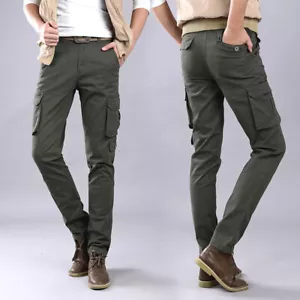 Mens Fashion Slim Fit Military Pocket Pants Outdoor Cargo Trousers Workwear Pant - Picture 1 of 33