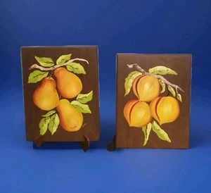 Placas de madera Fruit Still Lives arte popular melocotones y peras en ramas de Leda - Imagen 1 de 2