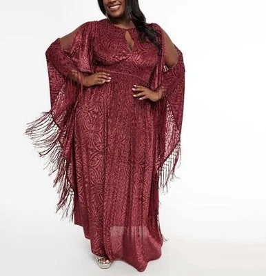 Exclusivo Caftan Vintage Marrom Franja NOVO COM ETIQUETAS Tamanho 2x 18 Veludo Floral Lonh - Imagem 1 de 4