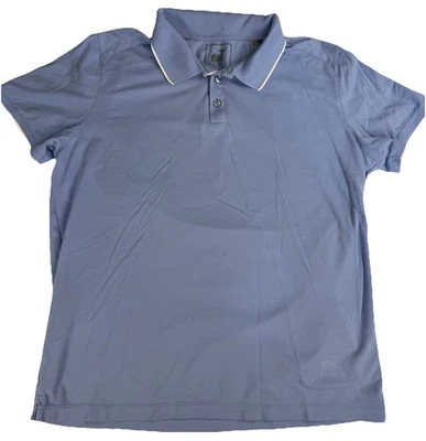 Camisa polo Raffi adulto grande bebê azul listra branca logotipo manga curta botão Euc - Imagem 1 de 4