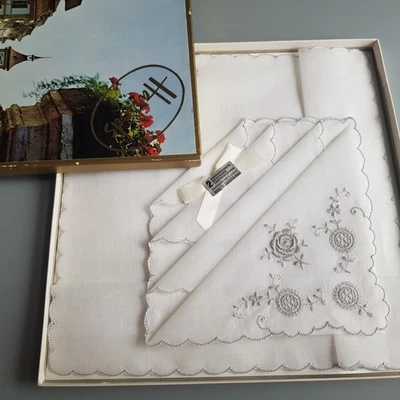 Harrods Swiss handkerchief white (2) embroidered Switzerland vintage art London - Image 1 of 4