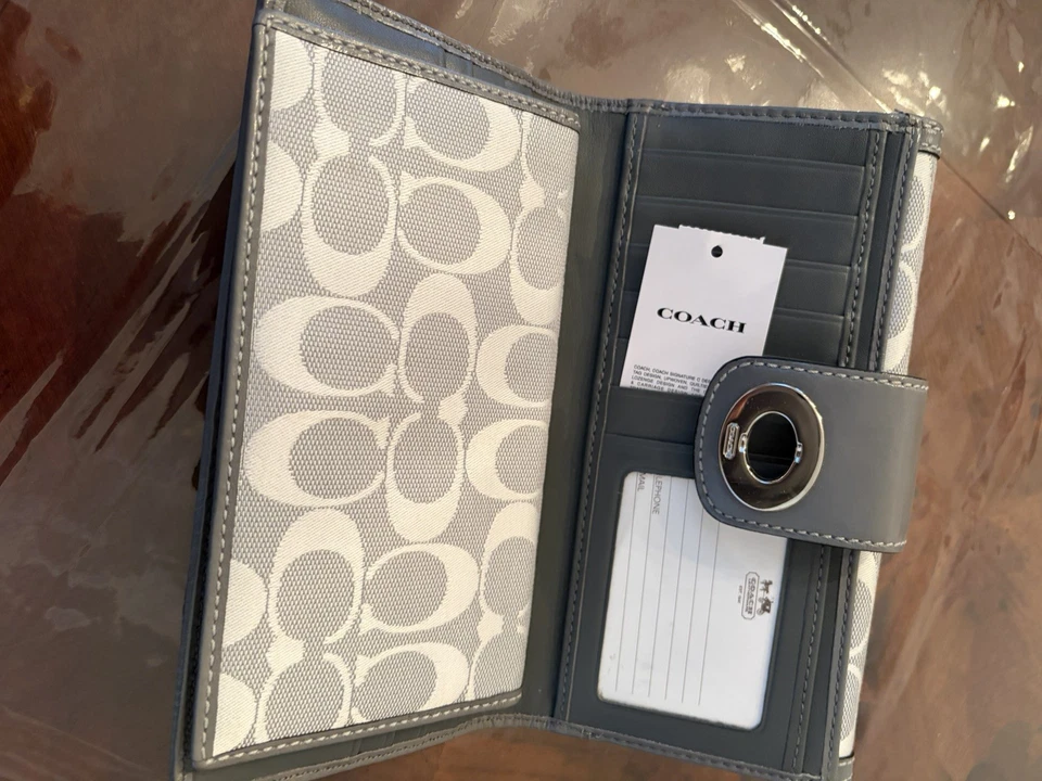 Coach Legacy Slim Gray Envelope Wallet Signature Leather Trifold Turn lock - Image 1 of 4