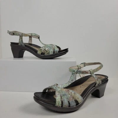 Abeo Georgie Womens 7 N Neutral Snakeskin T-Strap Strappy Heels Sandals - Image 1 of 4