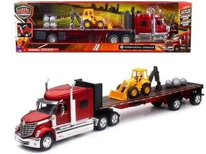 International Lonestar Truck with Flatbed Trailer Red Metallic with Front Loader - Picture 1 of 1