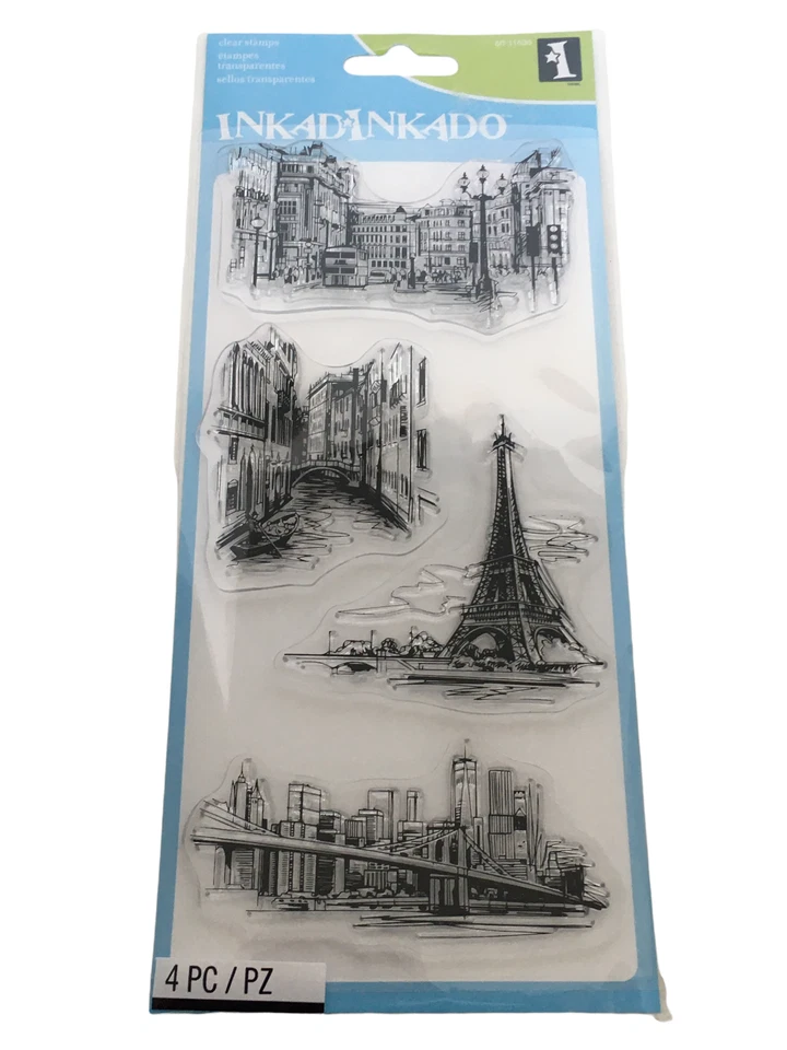 Inkadinkado Travel Sketches Clear Stamps London Paris Venice New York Eifel - Image 1 of 1