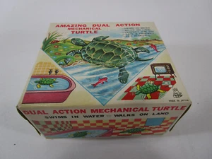 Vintage Dual Action Mechanical Turtle Box Empty Wind up Tin Toy Made in Japan - Picture 1 of 6