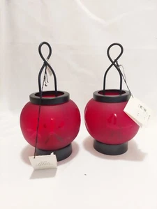 NWT 2, Pier 1 Imports Fall Winter Glass Lanterns Red Chinese Lamp For Tea Lights - Picture 1 of 11