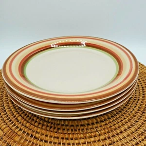 Set 4 Pier 1 One Vintage Red Green Orange Dinner Plates Stoneware Replacement - Picture 1 of 7