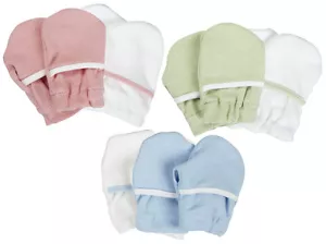 2 Pair Safety 1st Soft Cotton Baby No Scratch Mittens Green Blue Pink - 806503 - Picture 1 of 4