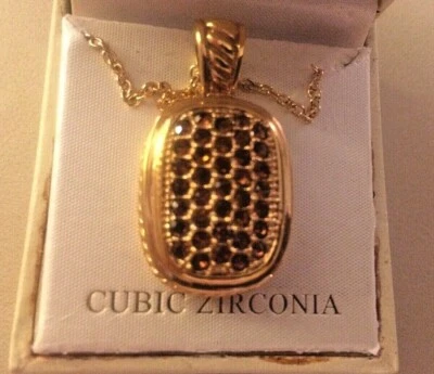 Macy's CBC City by City NECKLACE Cubic Zirconia Ruby Stones Pendant Gold Tone - Image 1 of 3