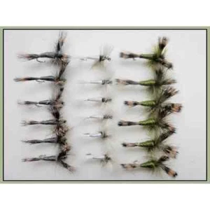 Wulff Trout flies in a handy pack of 18, Grey, White and Olive - Picture 1 of 4