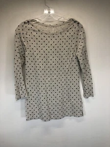 LANDS' END Tunic Shirt Size S 6-8 Polka Dot Nautical Buttons 3/4 Sleeve - Picture 1 of 4
